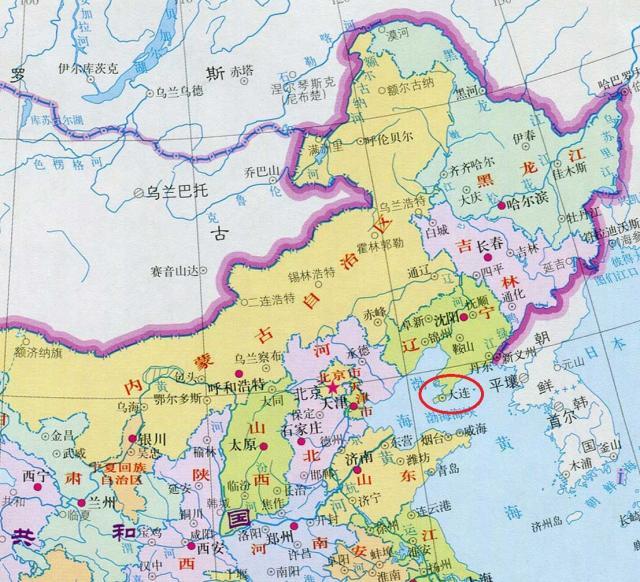 下面是大连市在中国地图上面的位置