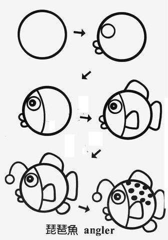 琵琶鱼很可爱,前面部分跟上一条鱼画法一样,从鱼鳍开始就有变化了