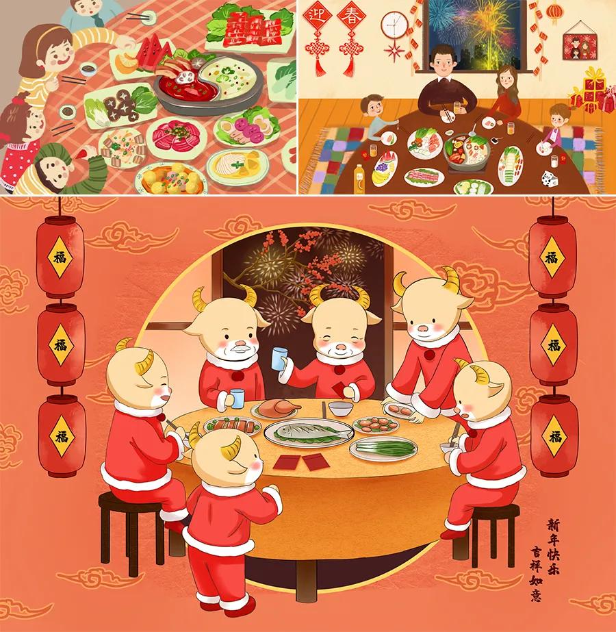 儿童画教程 | 新年主题画《年味，从一桌年夜饭开始！》
