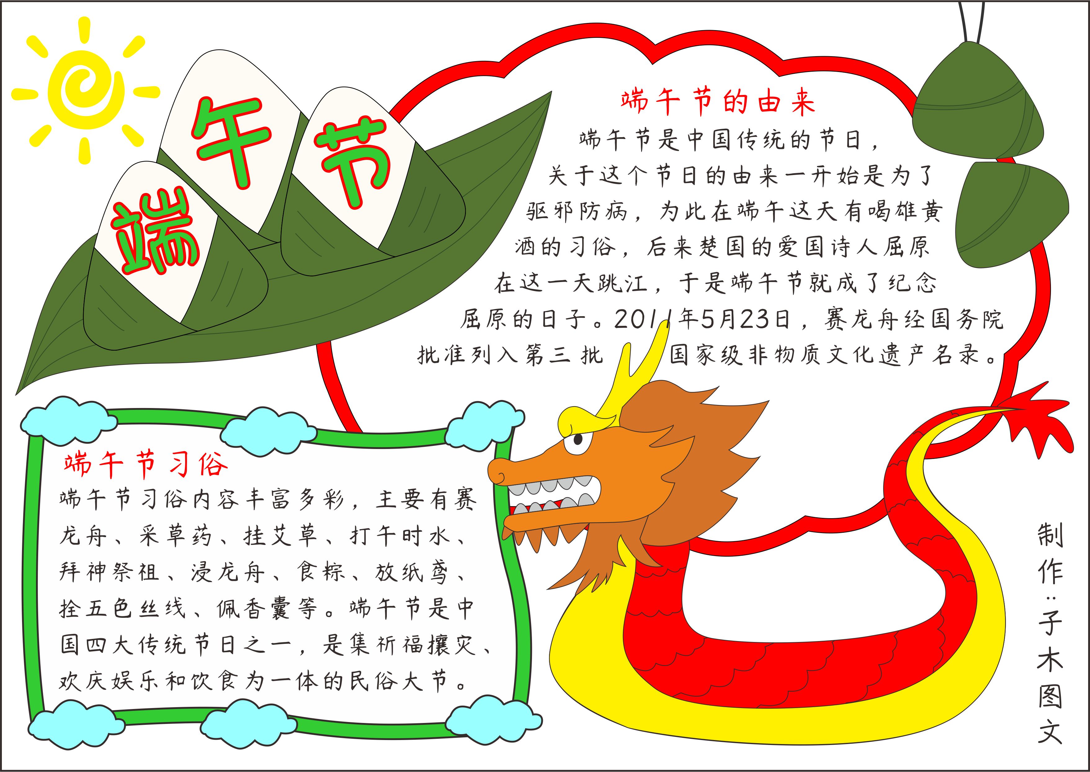 2021端午节完整手抄报 小学生幼儿园手账绘本黑板报图片文字模板