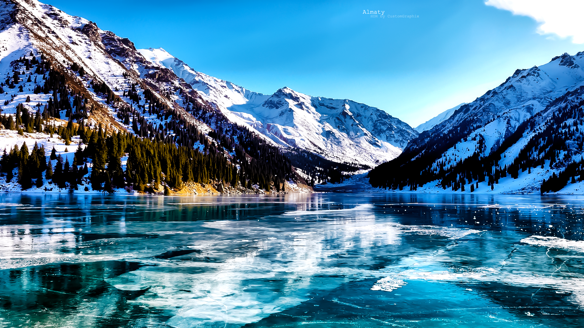 雪寒映湖湖水明，借得冰湖看雪山