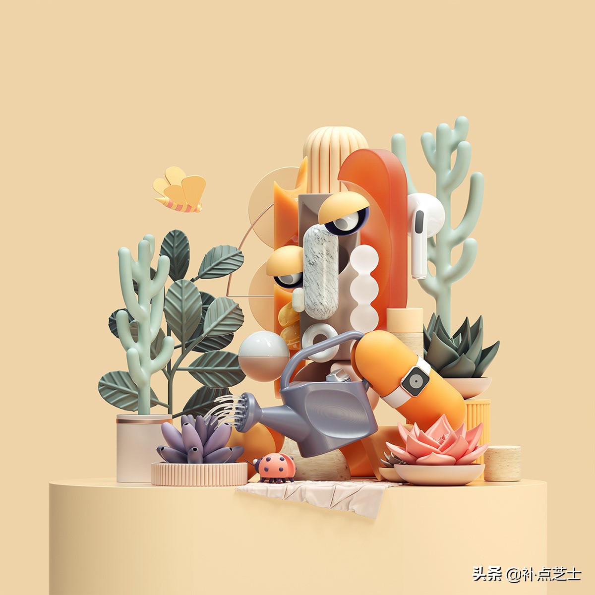 数字渲染拼贴3D物体，艺术家给自己画出了未来派自画像