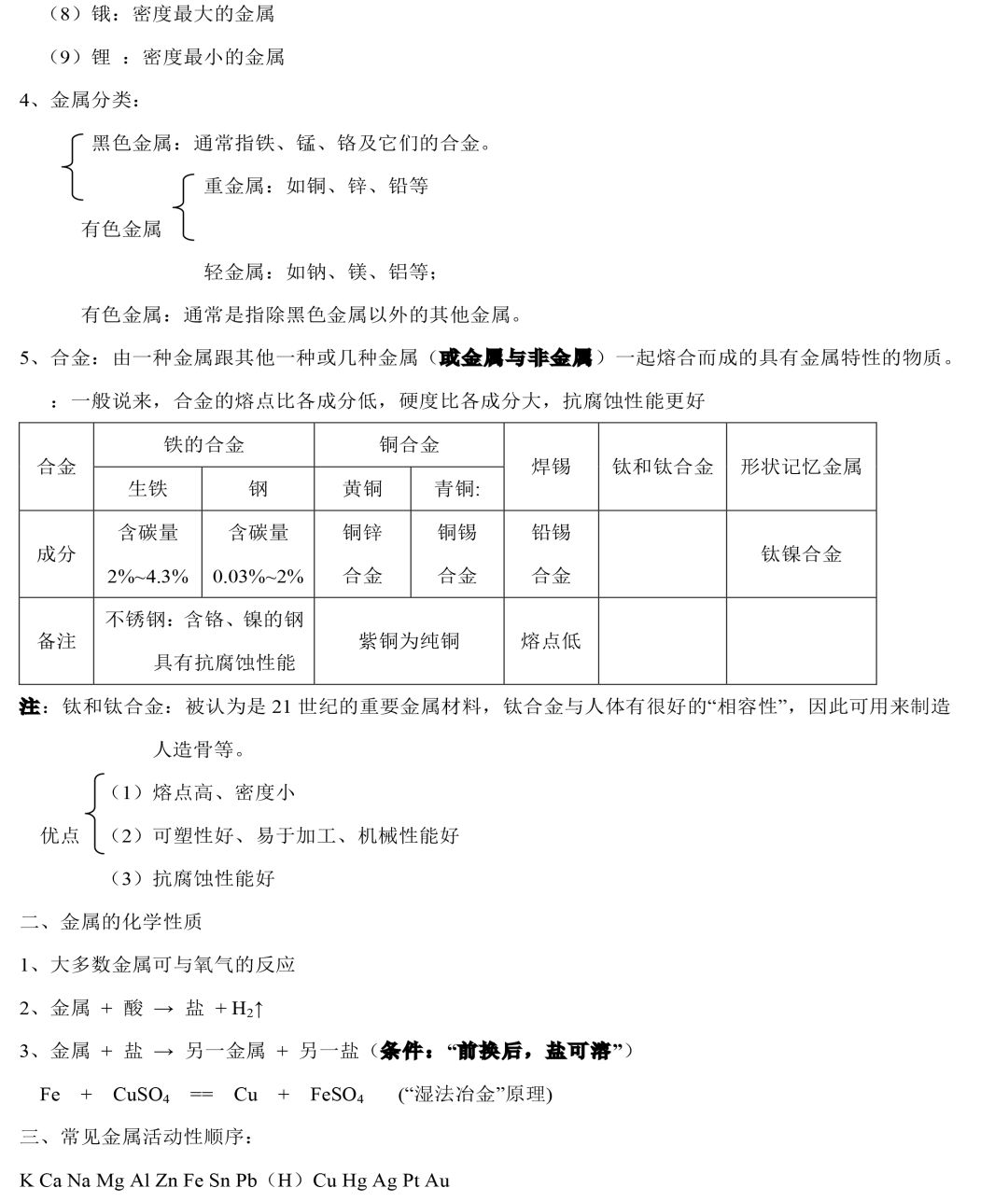 铜在空气中加热（中考化学知识点归纳和易错总结）