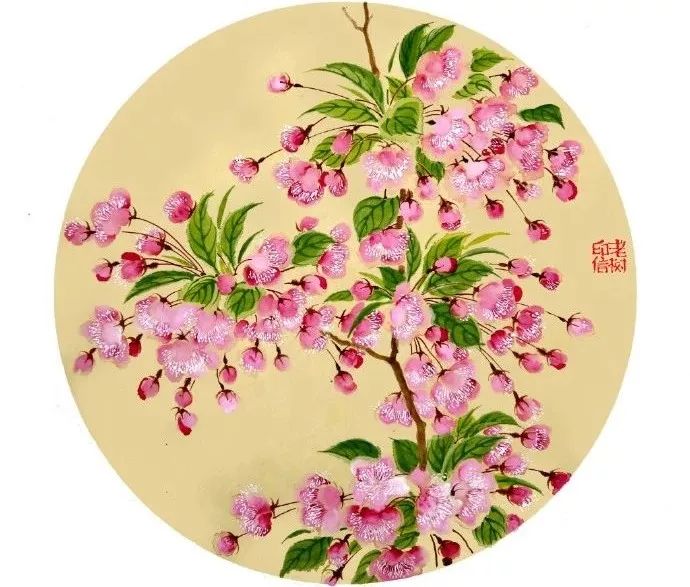 老树画画：春风入怀，有花初开。一念乍起，大雁归来。