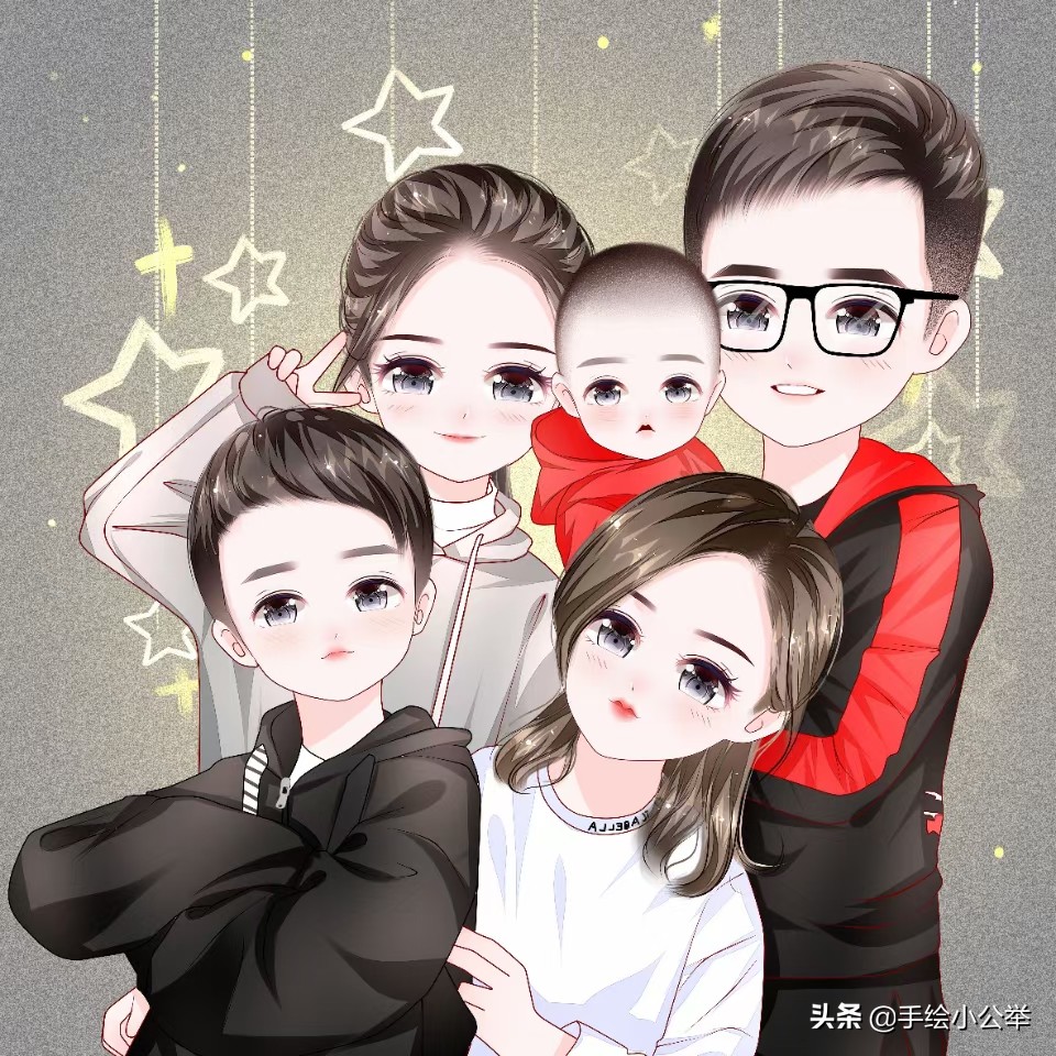 换个头像吧,二个,三个女儿卡通全家福头像,经典让人百看不厌