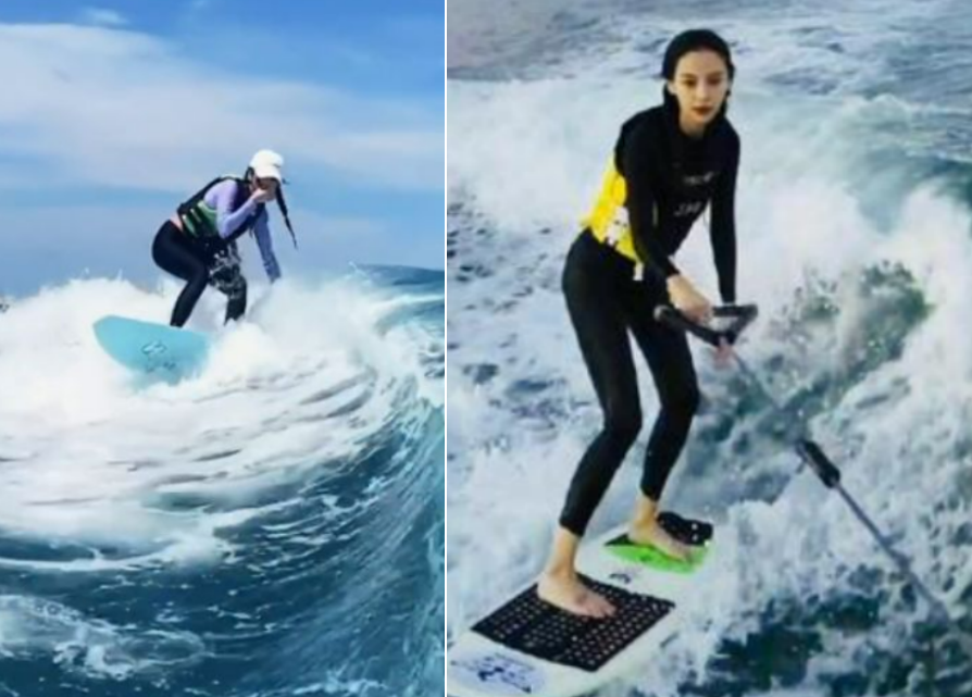 Baby穿泳装出海冲浪!大胆炫出一截紧实腹肌,脚背粉色纹身太抢镜