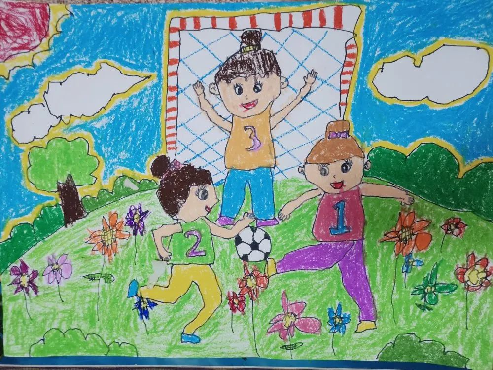 足球场儿童画作品图片