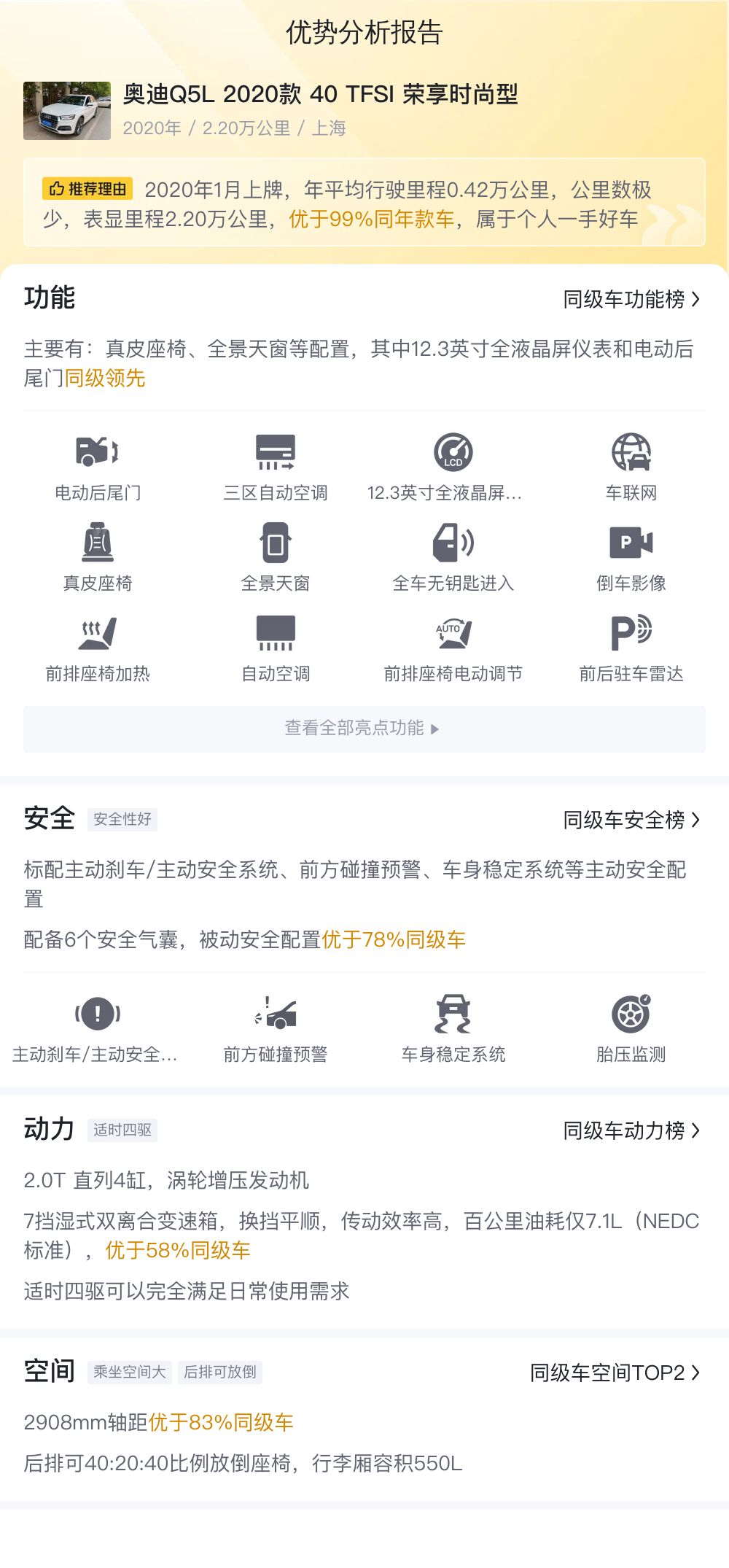 20万预算圆梦豪华品牌，2020款奥迪Q5L一手车况如何？