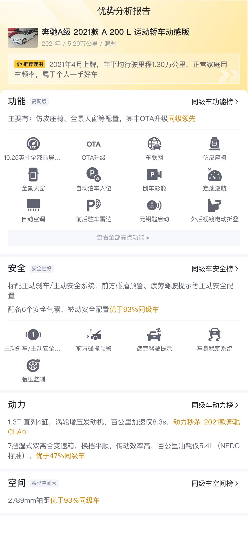 11万出头拿下2021款白色奔驰A级，5万公里一手车香不香？