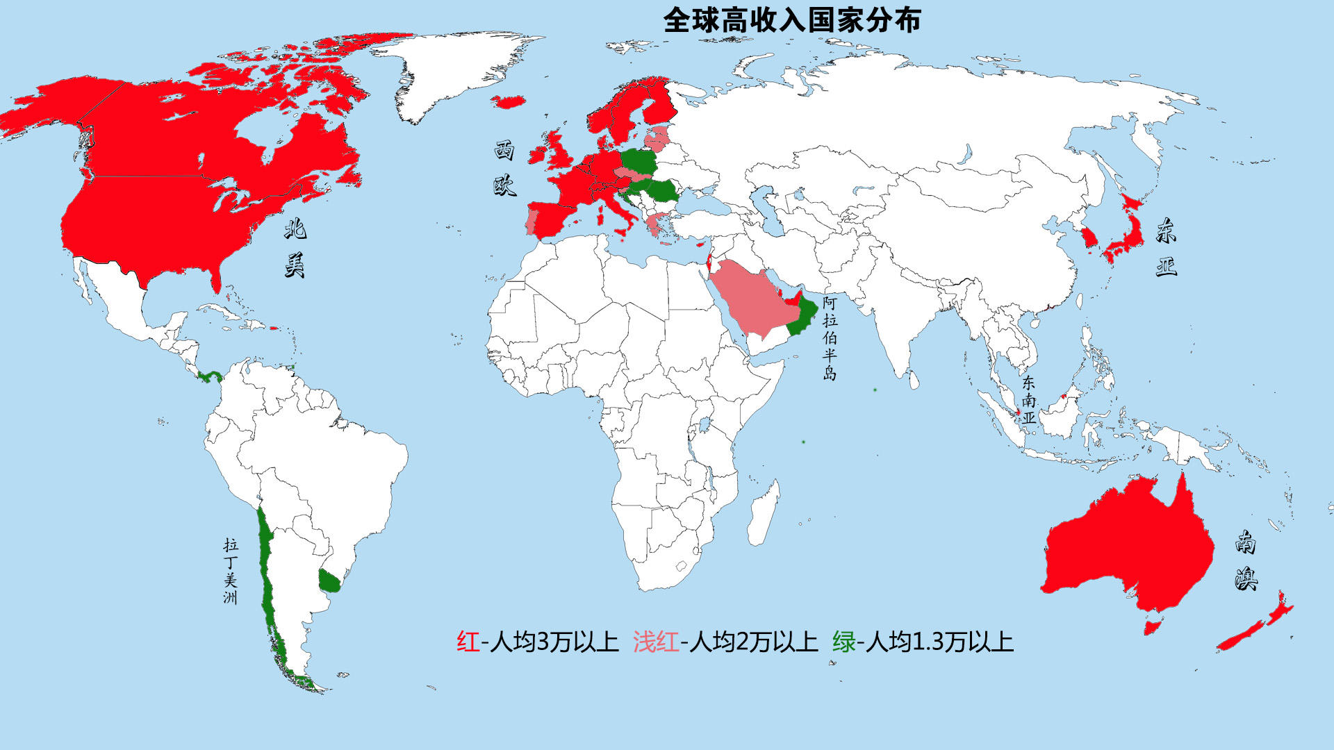 高收入国家地理分布高收入国家与发达国家得到的规律人均3万美元以上