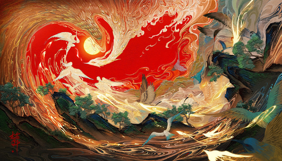 漂亮的古风美少女插画，画面构图简洁，给观者留下更多的遐想