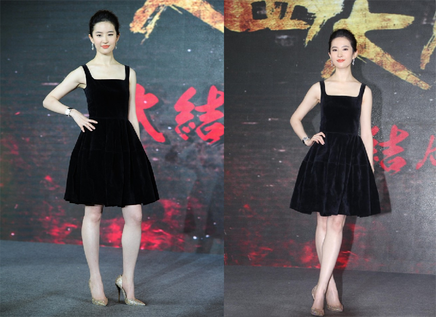 刘亦菲的气质真出众，穿小黑裙与外国人合影也不怯场，太有魅力