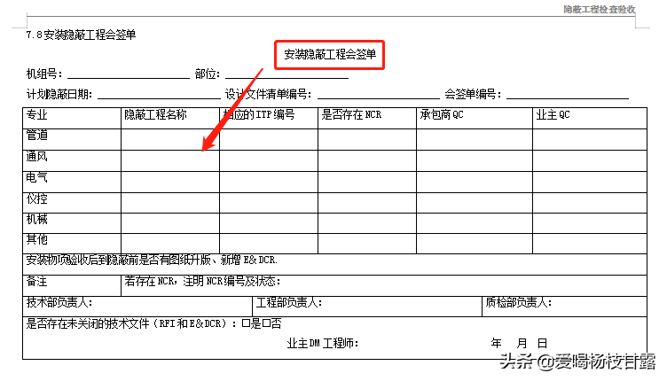 87份隐蔽验收记录表范本，涵盖各分项工程，附验收表格，可套用