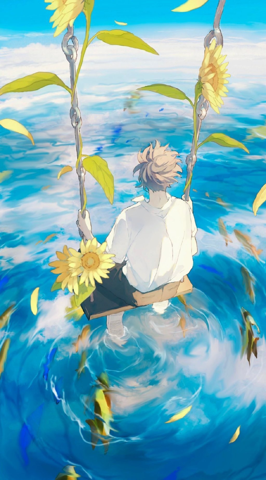 静谧浪漫的唯美场景插画,干净又忧郁的蓝呼吸感很强