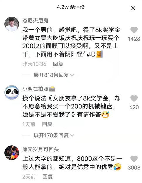 大学生喜获8k奖学金，却不舍得给女友买200元面膜，你怎么看