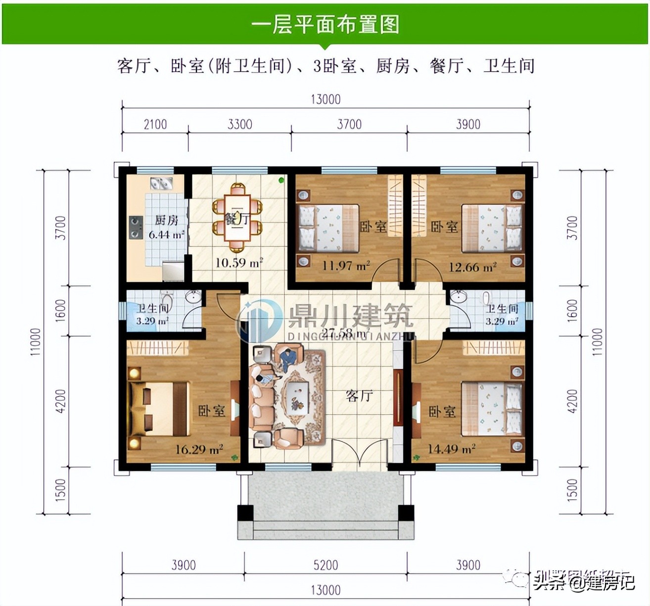 想回家建养老房，推荐湖北这栋一层别墅，13×11米，主体18万