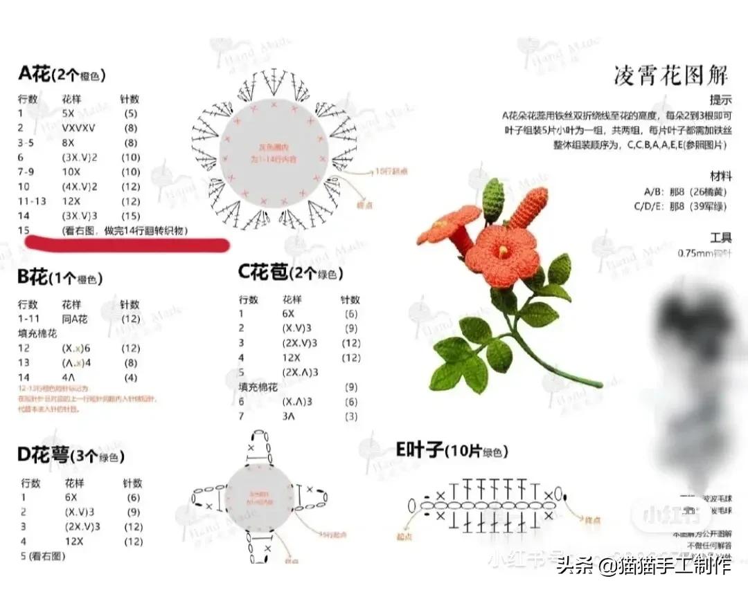 最简单的手工制作花朵图解(各种花花钩织教程图解)