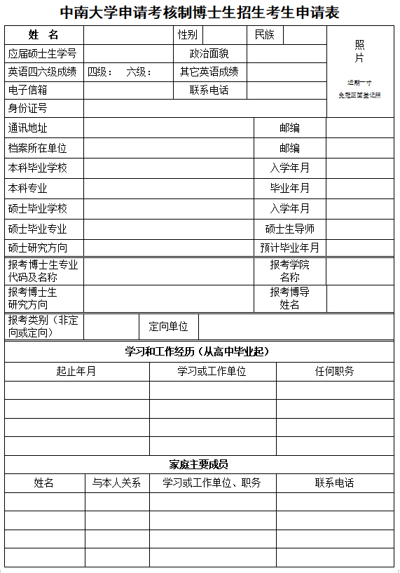 知点考博：中南大学22年申请考核制博士生招生申请考核表