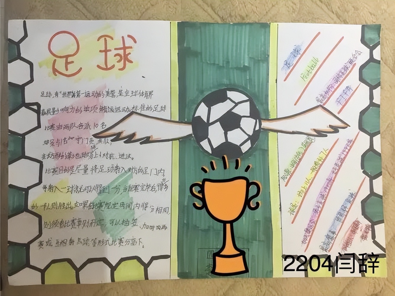 2019获奖世界杯手抄报（聚焦“双减”-曼妙“馄饨皮”带你走进世界杯，还普及地理知识）