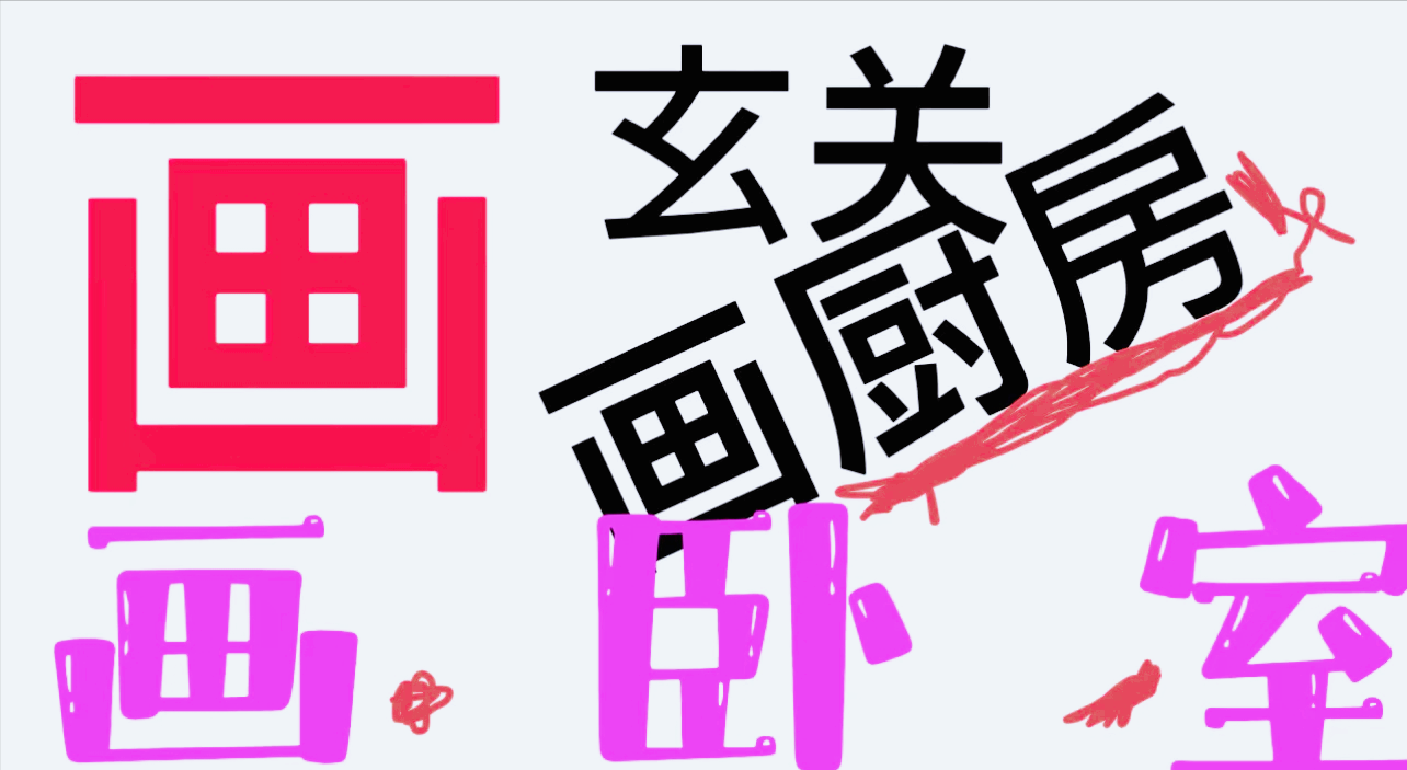我要把我家“玄关”、“厨房”、“卫生间”、“卧室”全部画出来