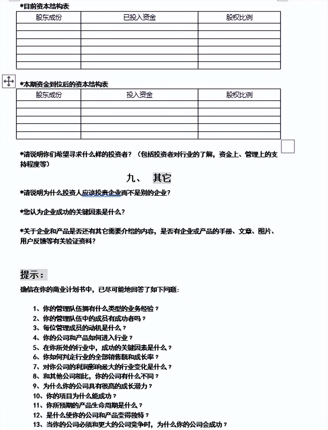 中小型企业《商业计划书》规范化格式模板下载