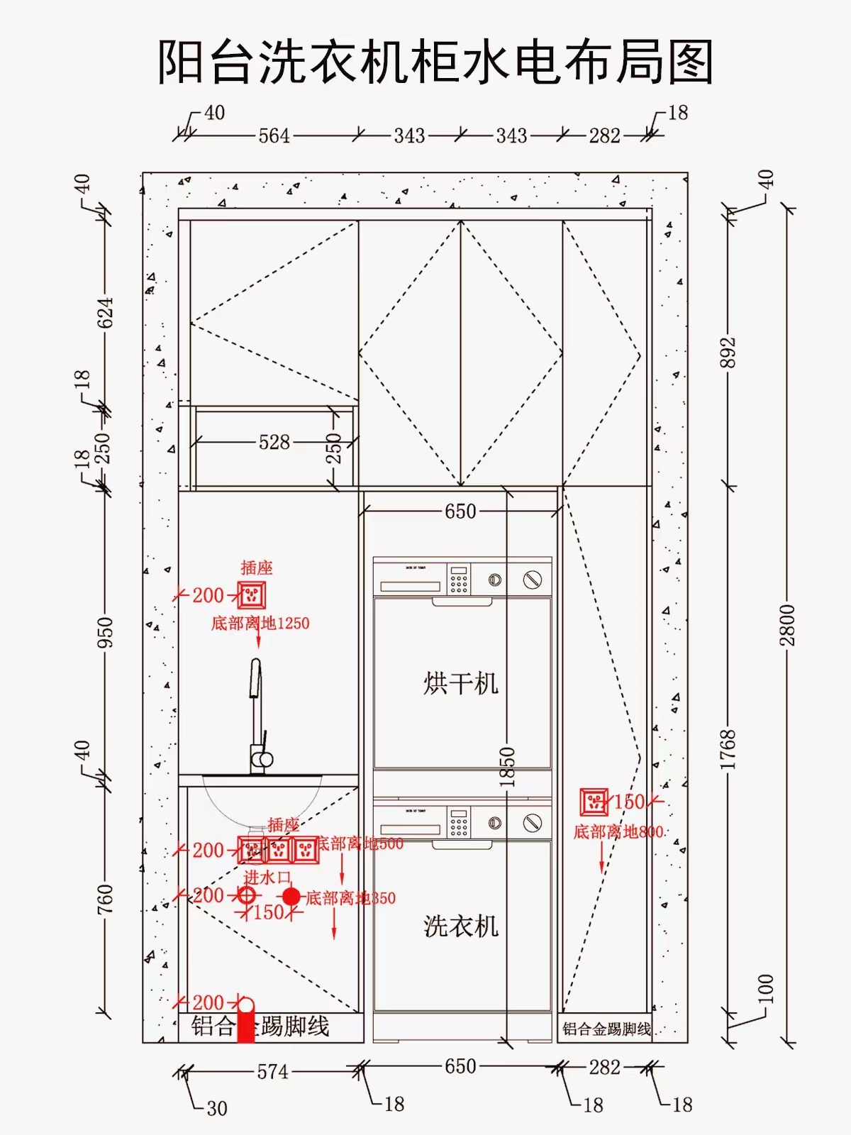房子装修，阳台洗衣机柜设计，附设计尺寸图