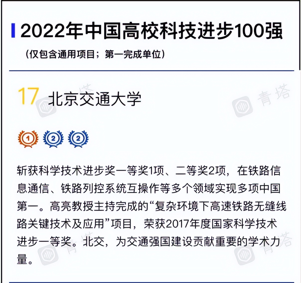手握国家科技奖，实现中国第一！在这份排名中，北京交通大学冲进全国20强！
