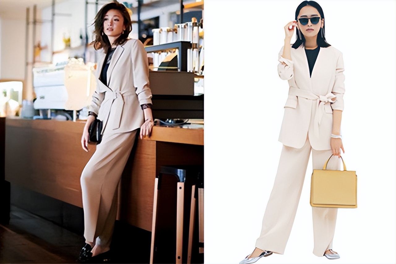 今春流行40+女性通勤服，将简约西装系腰带，瞬间精致又高级