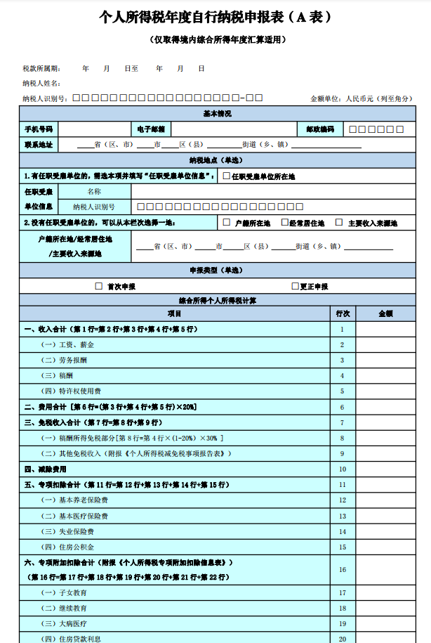 2022综合所得个税年度汇算申报表填写说明，附新个人所得税税率表