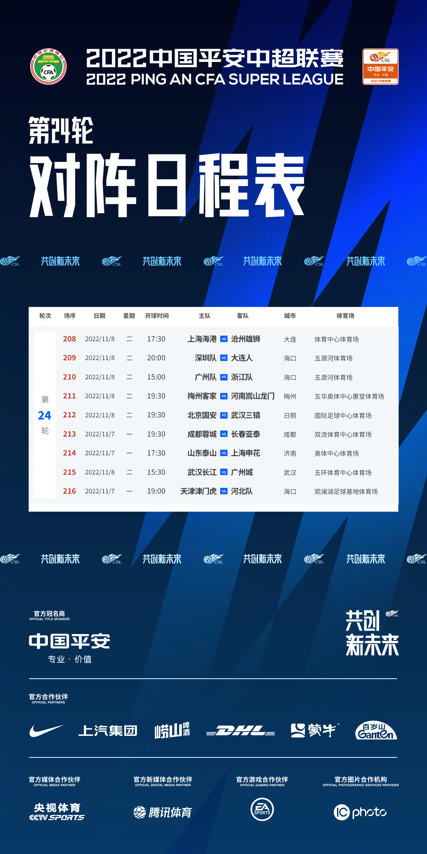 中超24轮什么时候踢（中超第24轮赛程调整：广州队深圳队津门虎3队中立主场均放在海口）