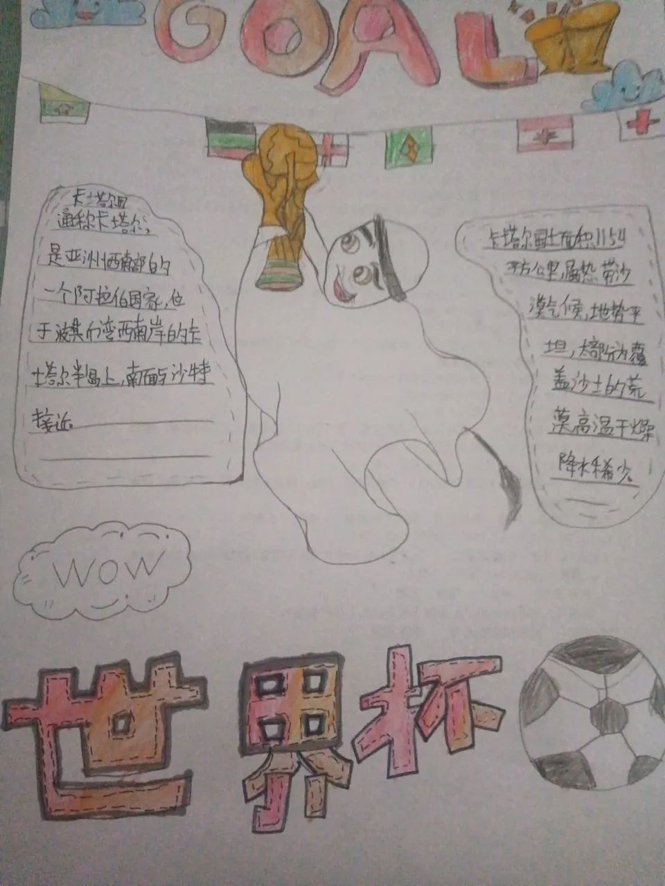 2019获奖世界杯手抄报（聚焦“双减”-曼妙“馄饨皮”带你走进世界杯，还普及地理知识）