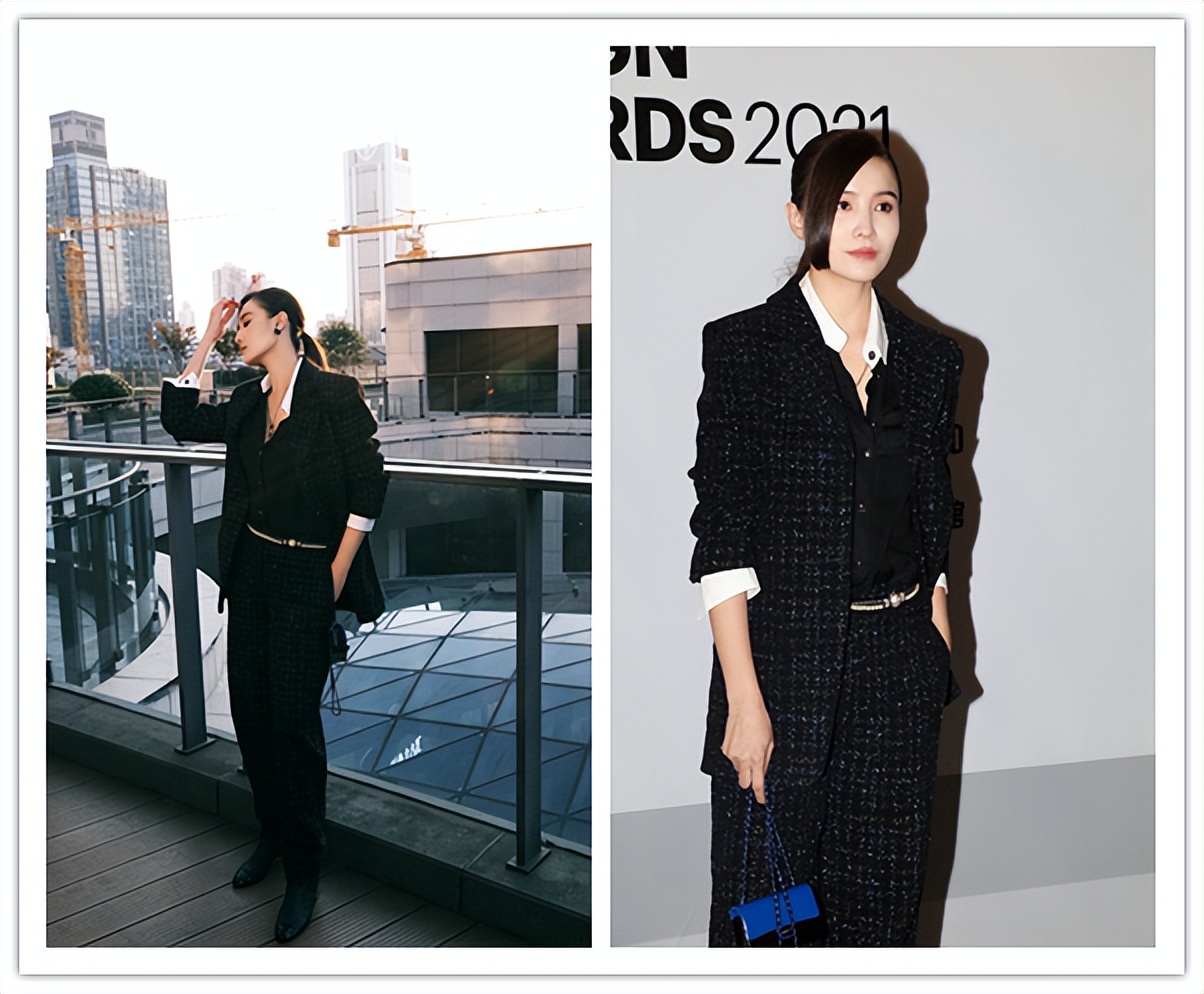 宋佳和刘敏涛都是40多岁了，同样穿商务风的服装，气质相差不小