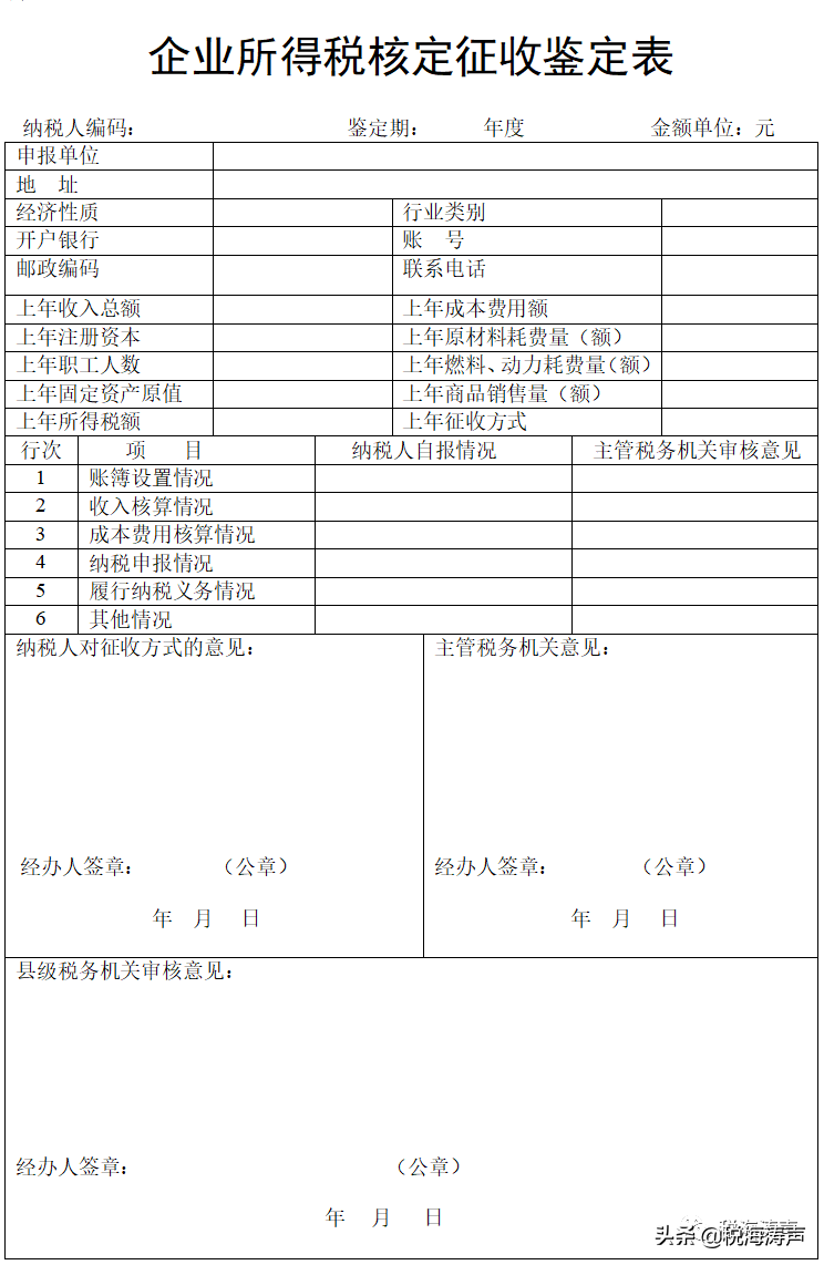 企业所得税核定征收鉴定表及文件汇编