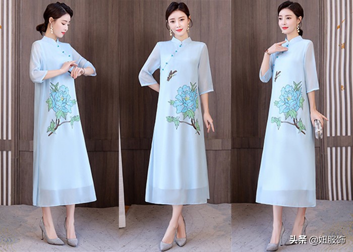 这几款优雅知性显瘦的改良旗袍式连衣裙，穿出民族风的别样美
