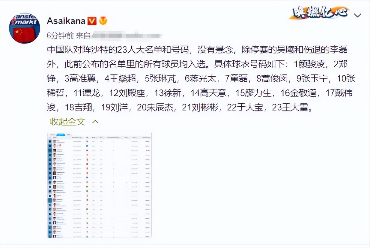 国足3号球员是谁(最后14小时！国足战沙特名单：戴伟浚刘彬彬互换号码，童磊穿7号)