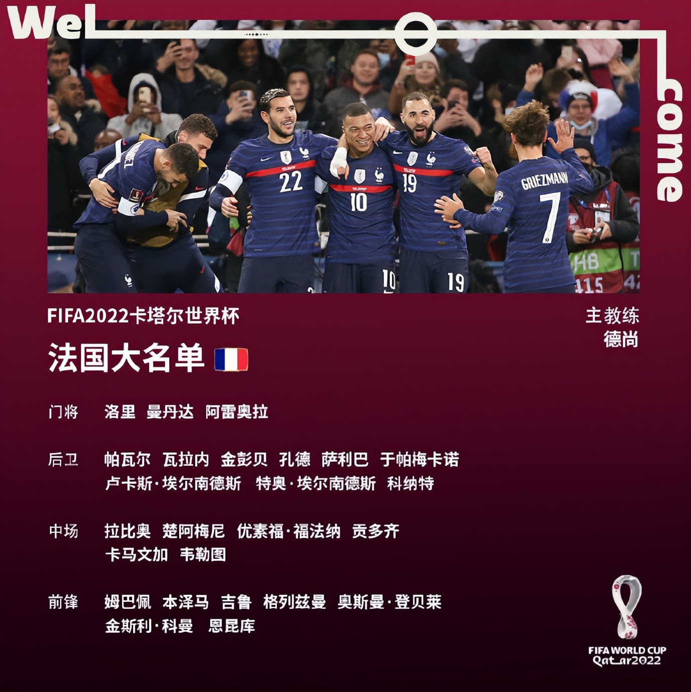 世界杯直播法国名单（本泽马姆巴佩领衔法国队世界杯名单，德尚只带25人：够用了，目标进8强）-华海博客