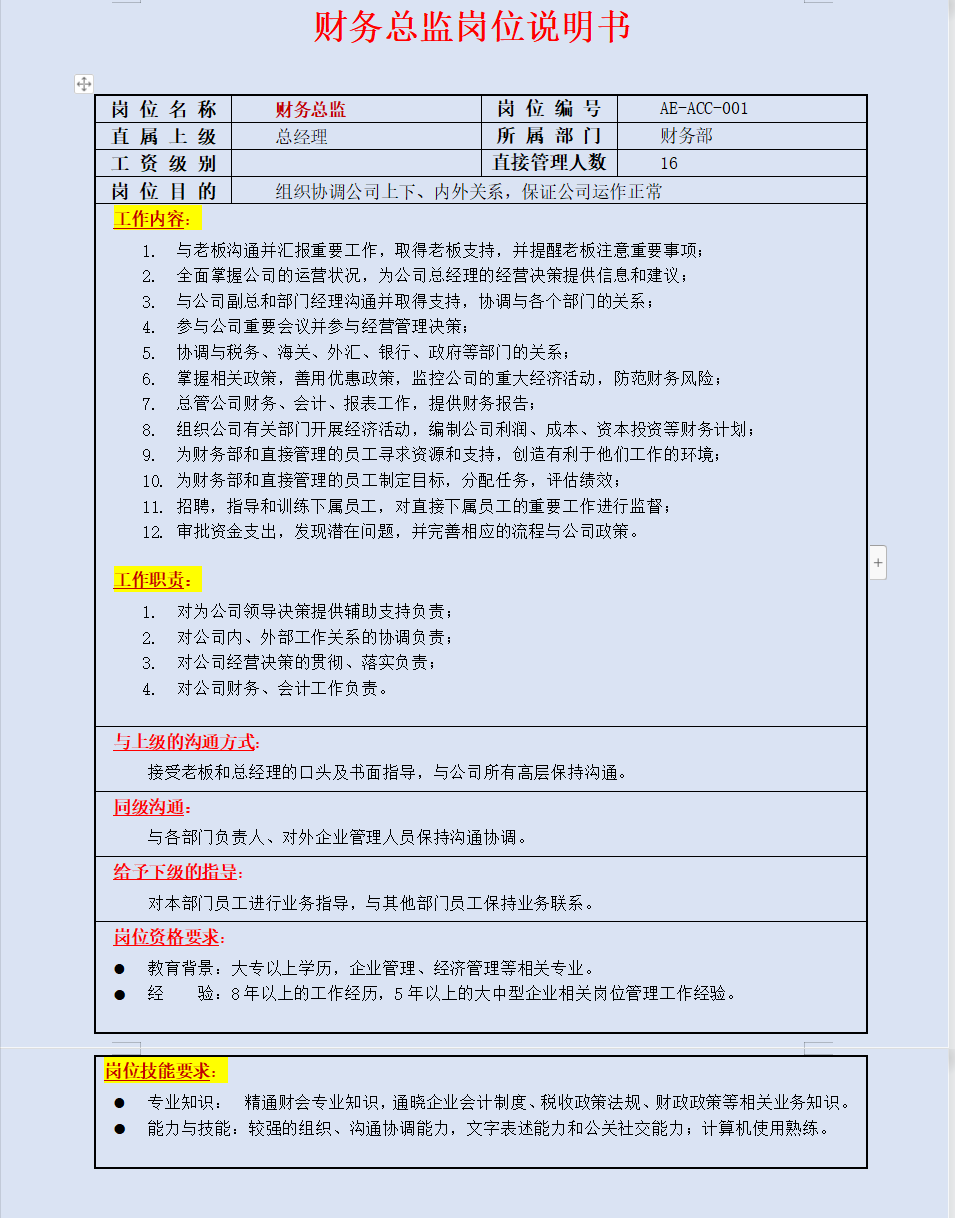 会计刚入职不知道干啥？财务部各岗位说明书，供大家参考