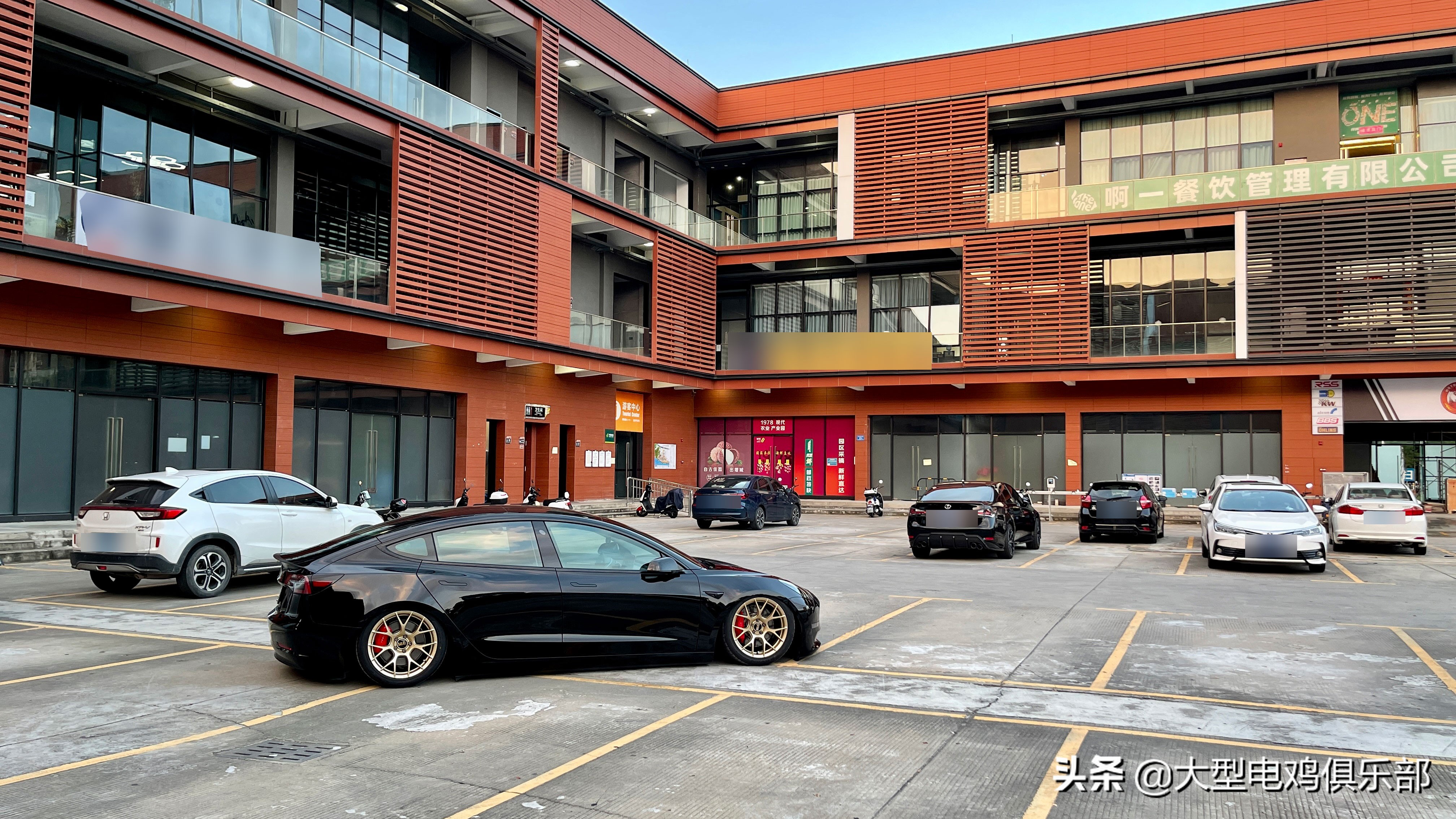 黑色特斯拉model3 | 改装气动避震&金色锻造轮毂