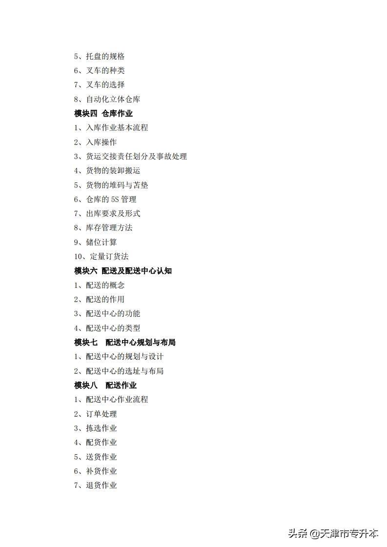 2022年天津中德应用技术大学高职升本科物流管理专业基础考试大纲