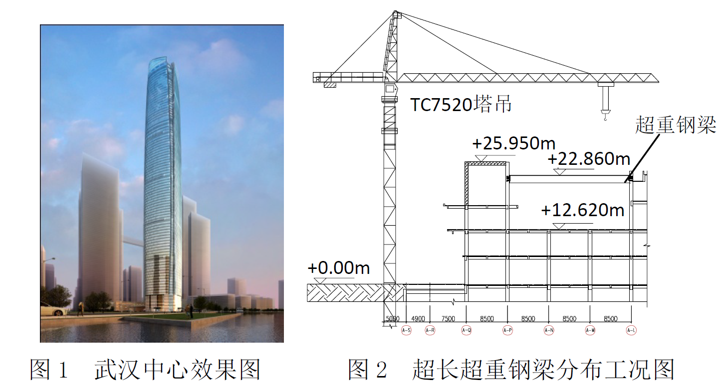 武汉中心超长超重钢梁非对称提升技术