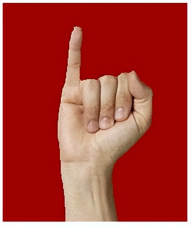 第三步,(手语中的字母"y")掌心朝自己,握拳,伸出小指和大拇指冲上.