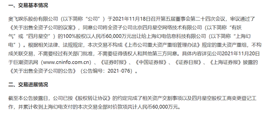 å¥¥é£å¨±ä¹6äº¿åºå®å­å¬å¸æå¦æ° 2021å¹´é¢è®¡äºææ©å¤§