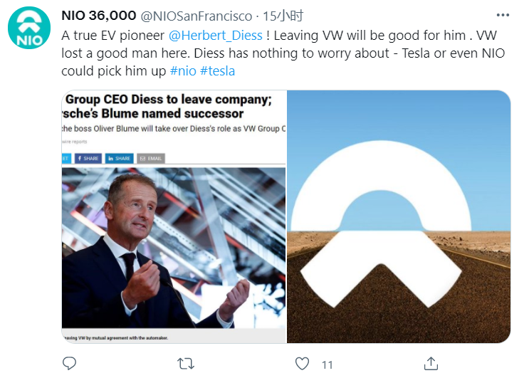 迫不及待挖墙脚？大众CEO辞职，蔚来立刻抛出橄榄枝