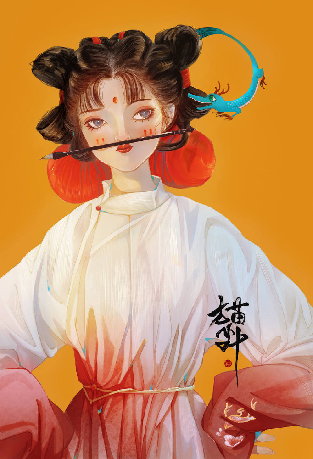 漂亮的古风美少女插画，画面构图简洁，给观者留下更多的遐想