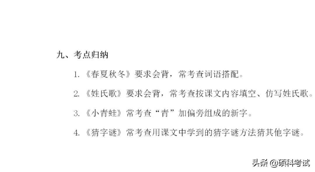 2022春!一年级语文第一单元生字扩词、复习重点、 知识要点归纳