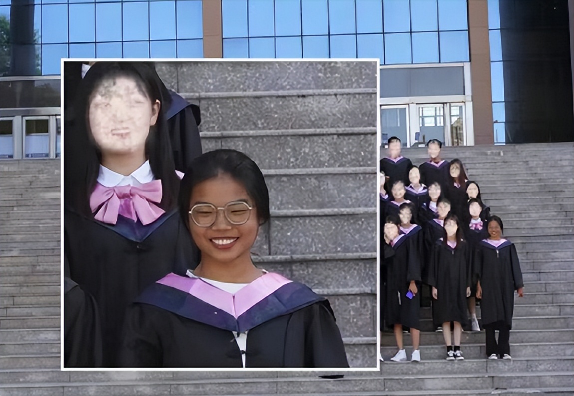 女生拍毕业照忘记化妆，合照中成“焦点”，网友：学校都国际化了