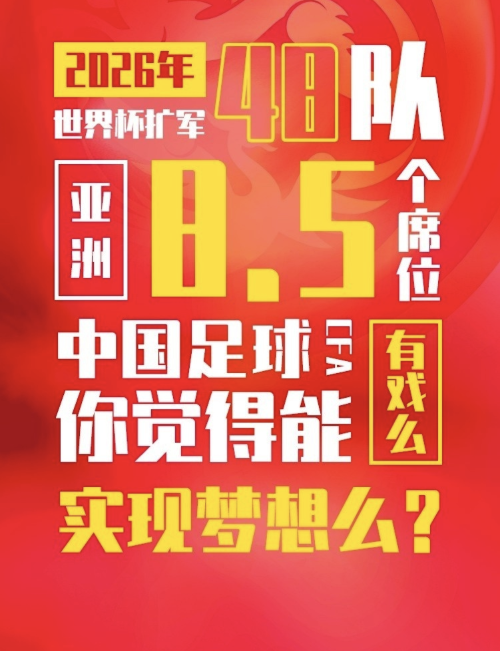 足球世预赛亚洲(悲剧！世界杯亚洲区8.5个名额，媒体球迷看衰国足：依然没戏)