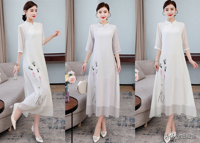 这几款优雅知性显瘦的改良旗袍式连衣裙，穿出民族风的别样美