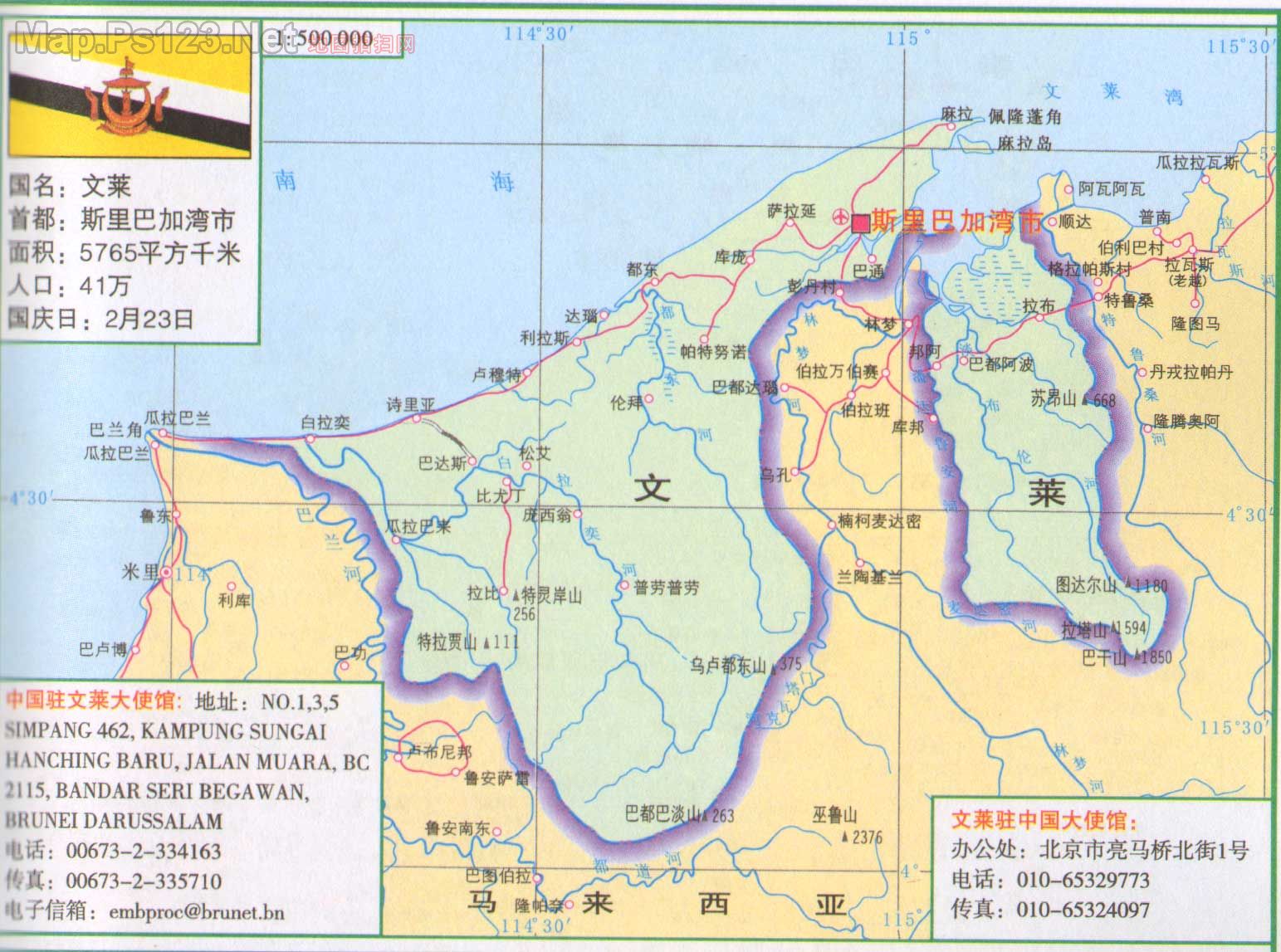 文莱地图上的地理位置图片