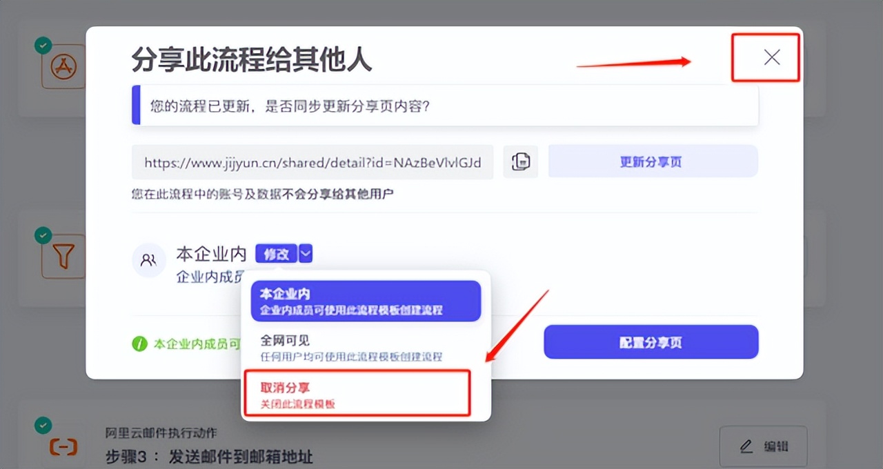 集简云分享中的流程可以取消分享吗？